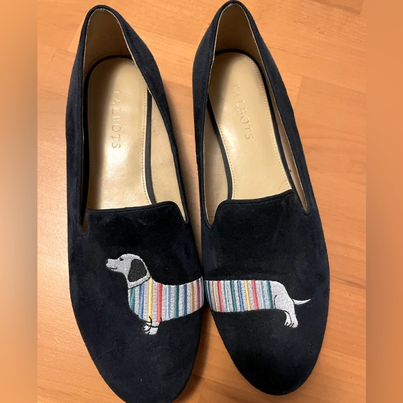 Ladies Talbot blue suede shoes with dog. - Picture 1 of 10